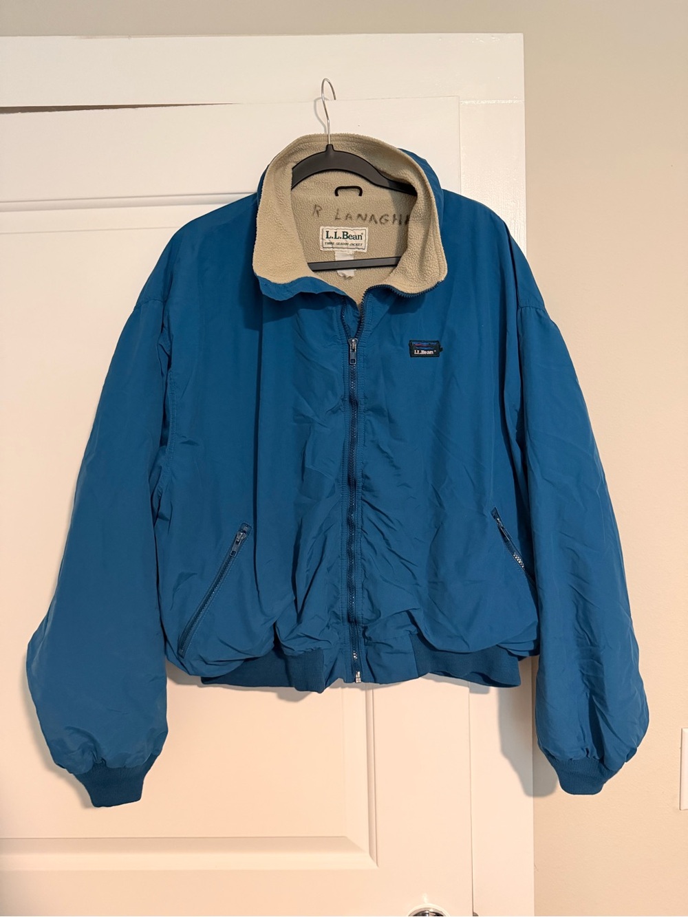 Vintage LL Bean Three Season Jacket Mens XXL Navy Lined Bomber Full Zip